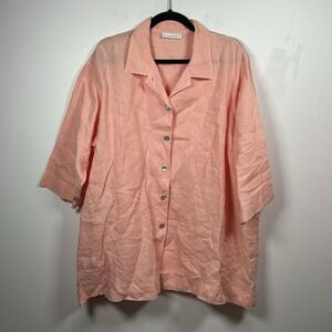 Bryn Walker Coral Orange Linen Button Shirt Top Lagenlook Women's Size Medium